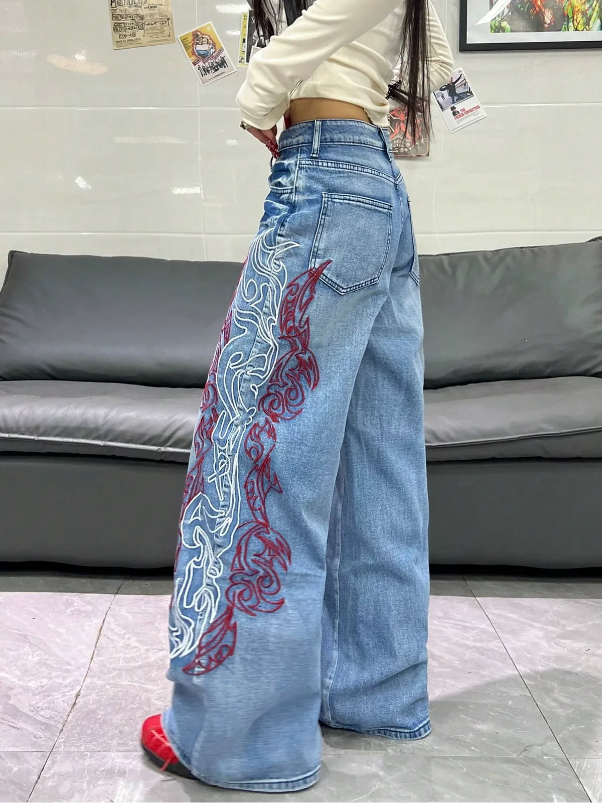 Blue Dragon Trace Wide-Leg Jeans styled on-model view 6