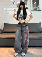 Gray Dragon Trace Wide-Leg Jeans styled on-model view 2
