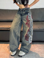 Vintage Blue Dragon Trace Wide-Leg Jeans styled on-model view 1
