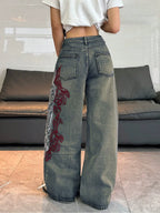 Vintage Blue Dragon Trace Wide-Leg Jeans styled on-model view 2