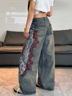 Vintage Blue Dragon Trace Wide-Leg Jeans styled on-model view 4