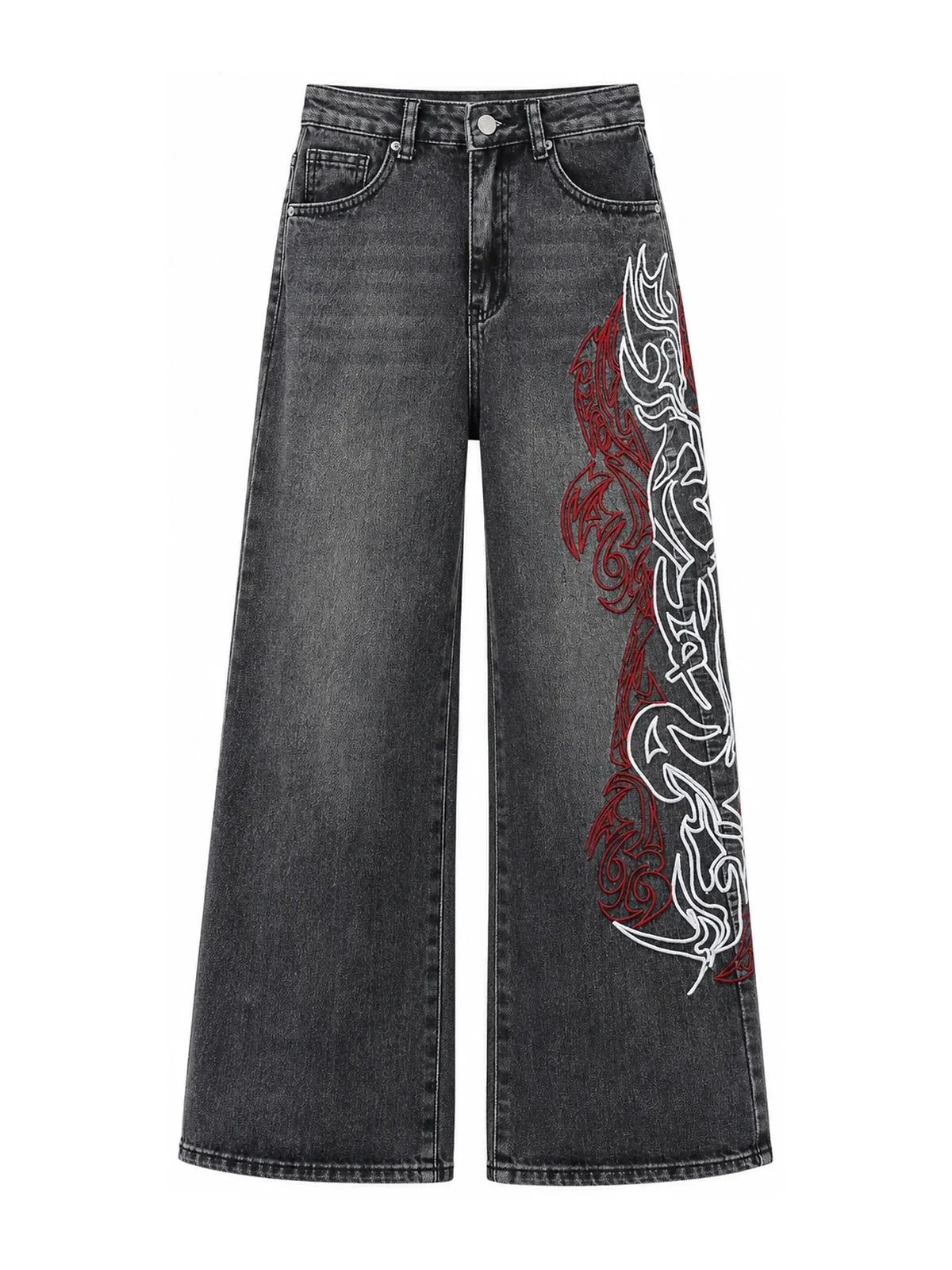 Gray Dragon Trace Wide-Leg Jeans on white background