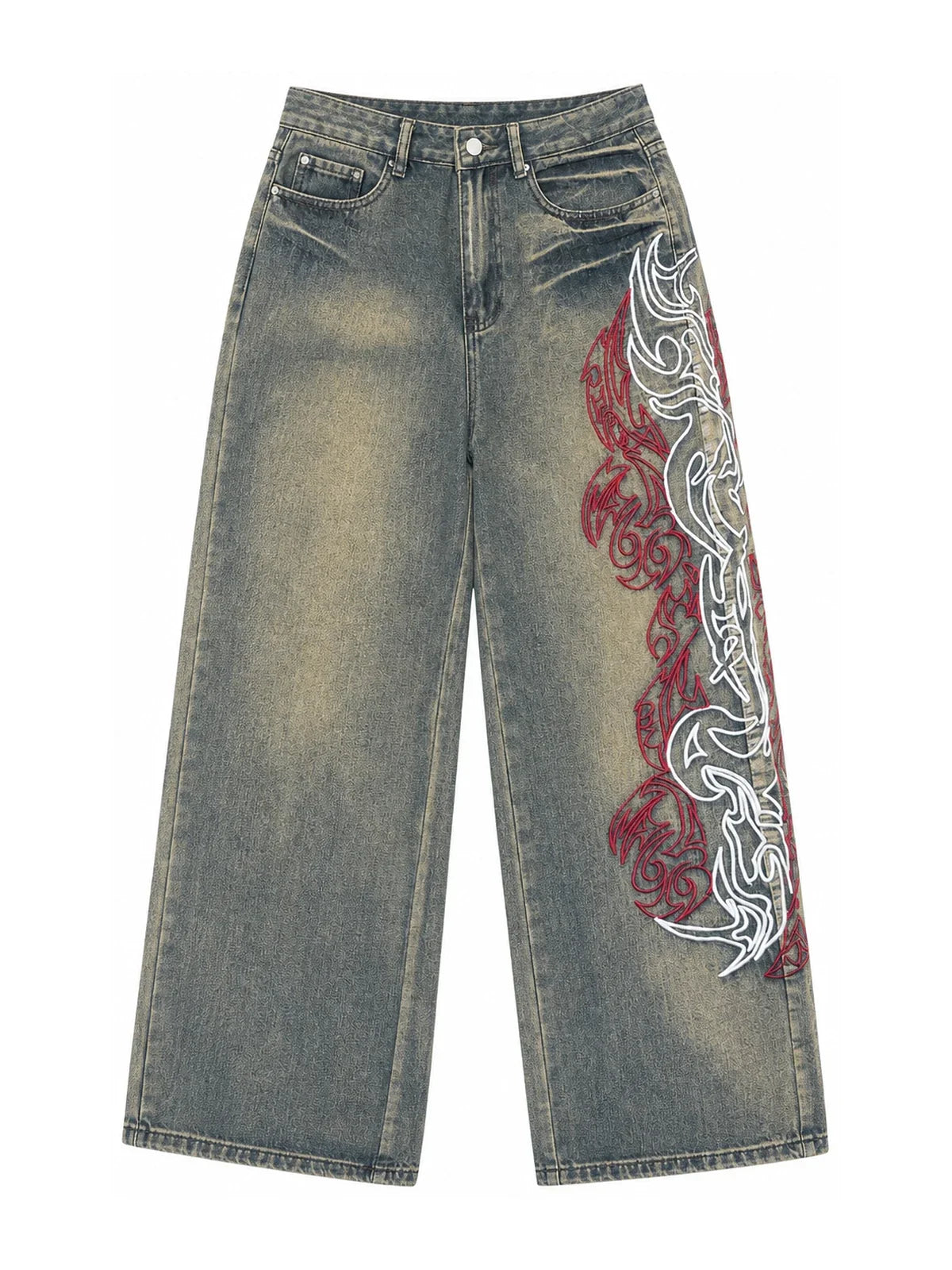 Vintage Blue Dragon Trace Wide-Leg Jeans on white background