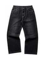 The Polar Script Washed Jeans in black on a pure white background, front view