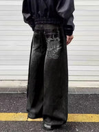 The Polar Script Washed Jeans in black, back-view industrial streetwear styling