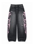 Black and pink Tribal Halo washed wide-leg jeans on a white background