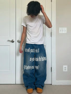Blue Life Flashes Printed Jeans full-body streetwear look