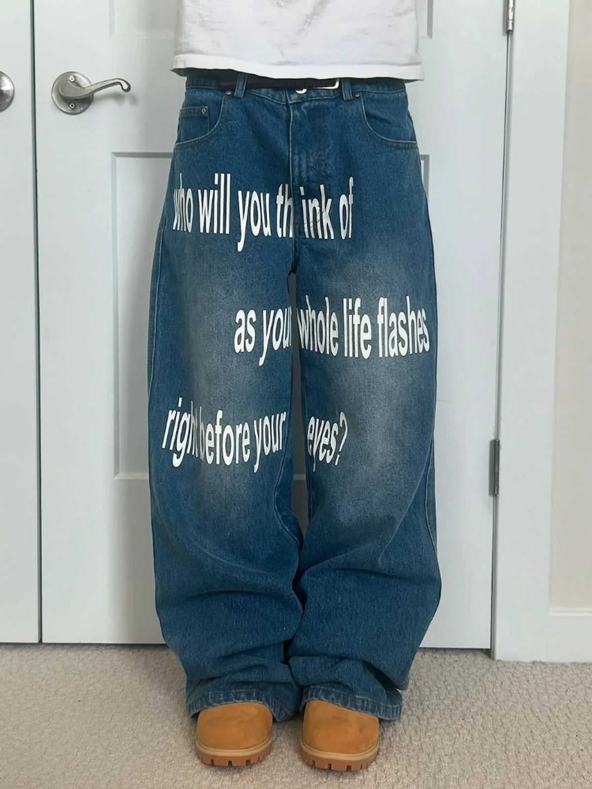 Blue Life Flashes Printed Jeans front graphic close-up
