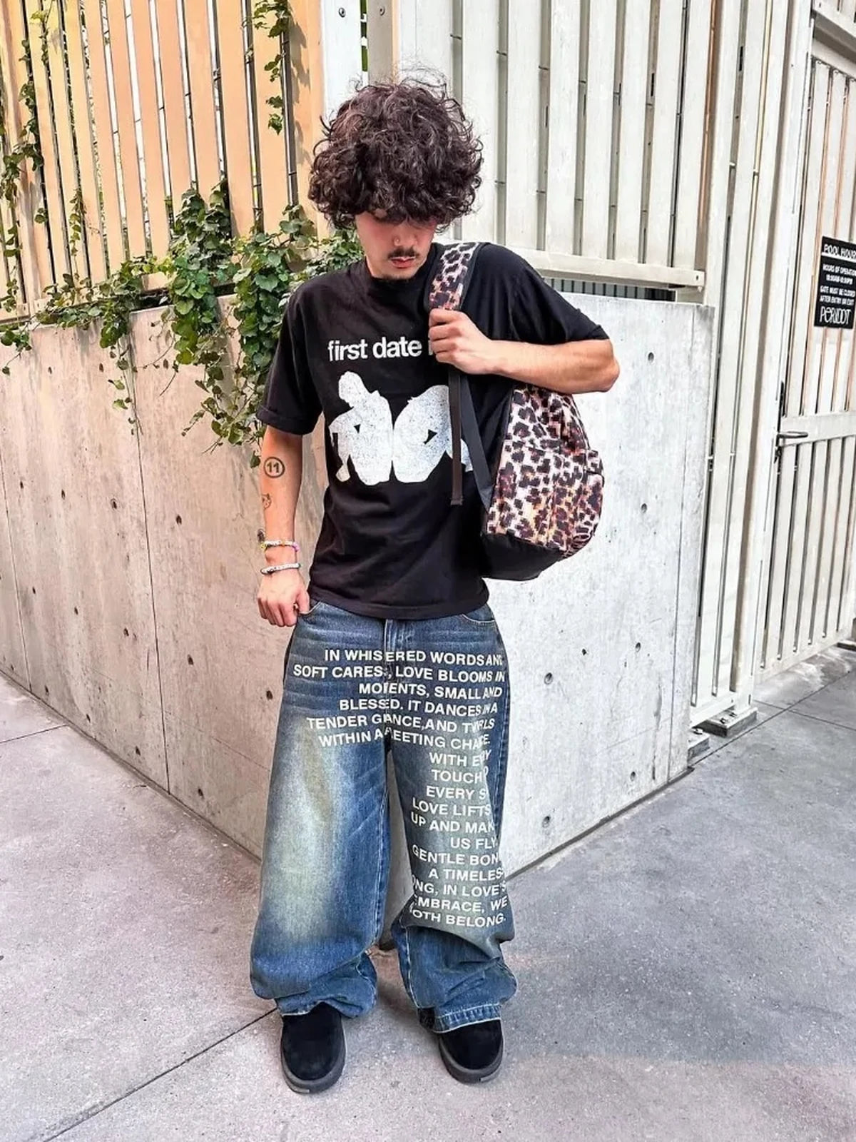Blue Whispered Words Printed Jeans streetwear look