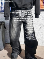 Black Whispered Words Printed Jeans close streetwear view