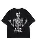 Black Rebel Bones Skeleton Graphic Tee, oversized back print, white background