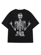 Black Rebel Bones Skeleton Graphic Tee, oversized back print, white background