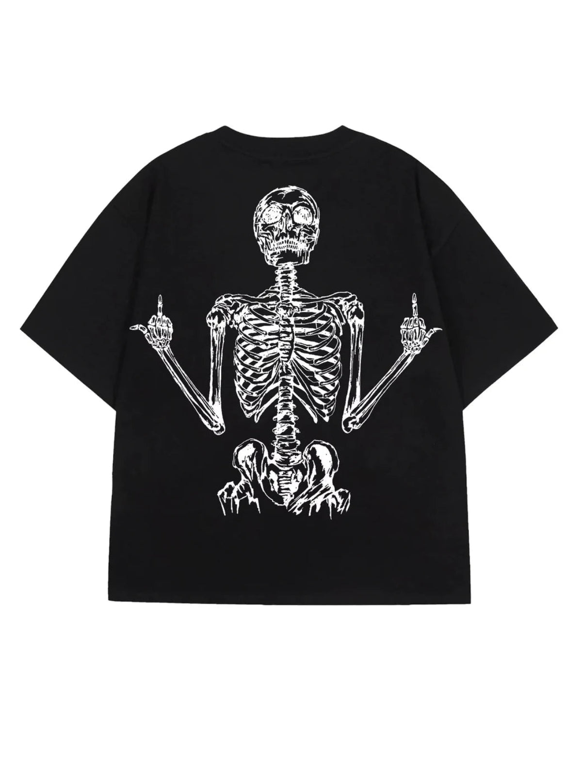 Black Rebel Bones Skeleton Graphic Tee, oversized back print, white background