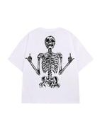 White Rebel Bones Skeleton Graphic Tee with black print, white background