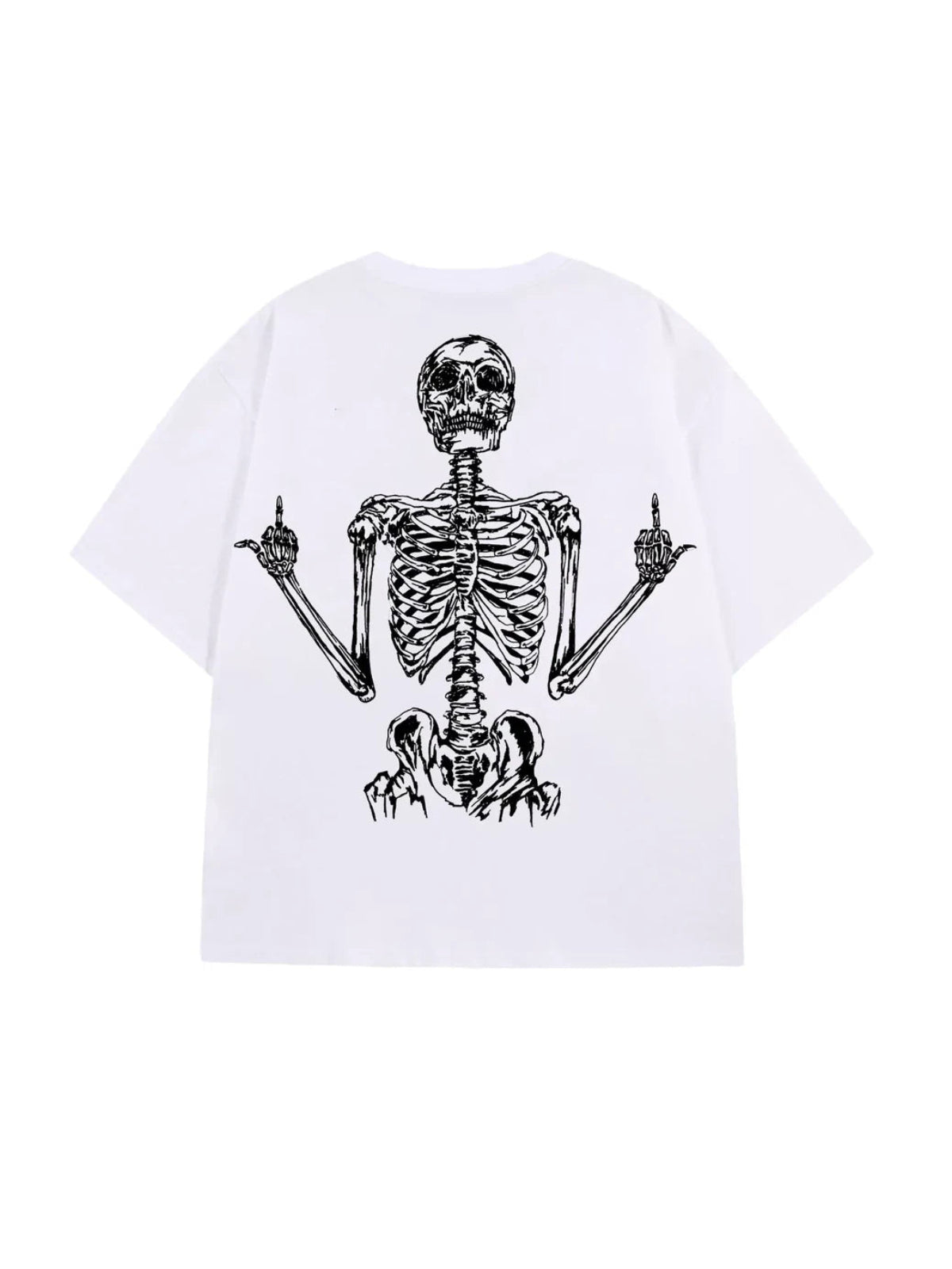 White Rebel Bones Skeleton Graphic Tee with black print, white background