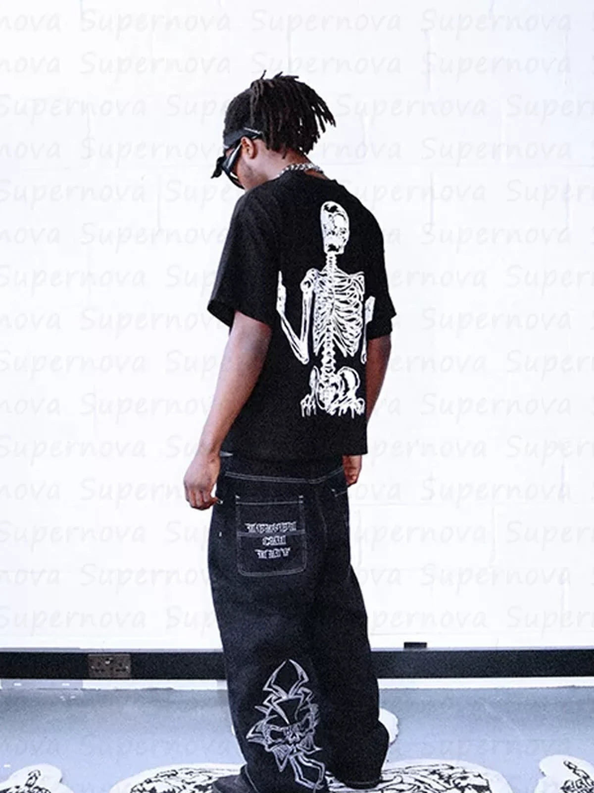 Black Rebel Bones Skeleton Graphic Tee styled back view