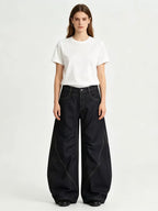 Gothic Cross black wide-leg jeans, front view, white background