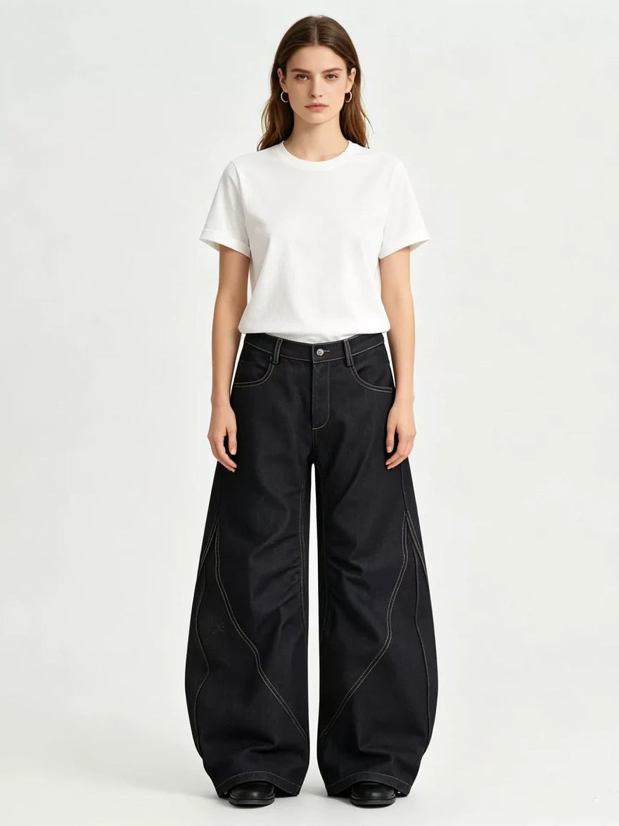 Gothic Cross black wide-leg jeans, front view, white background
