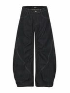Gothic Cross black curved wide-leg jeans, product-only front view, white background