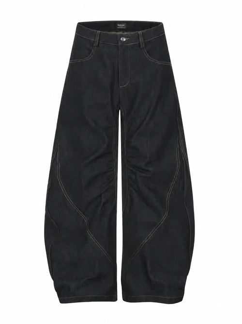 Gothic Cross black curved wide-leg jeans, product-only front view, white background