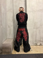 Black Shibuya Dragon Graphic Jeans styled from the back