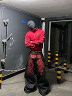 Black wide-leg Shibuya Dragon Graphic Jeans front styling