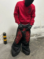 Black Shibuya Dragon Graphic Jeans styled from the front