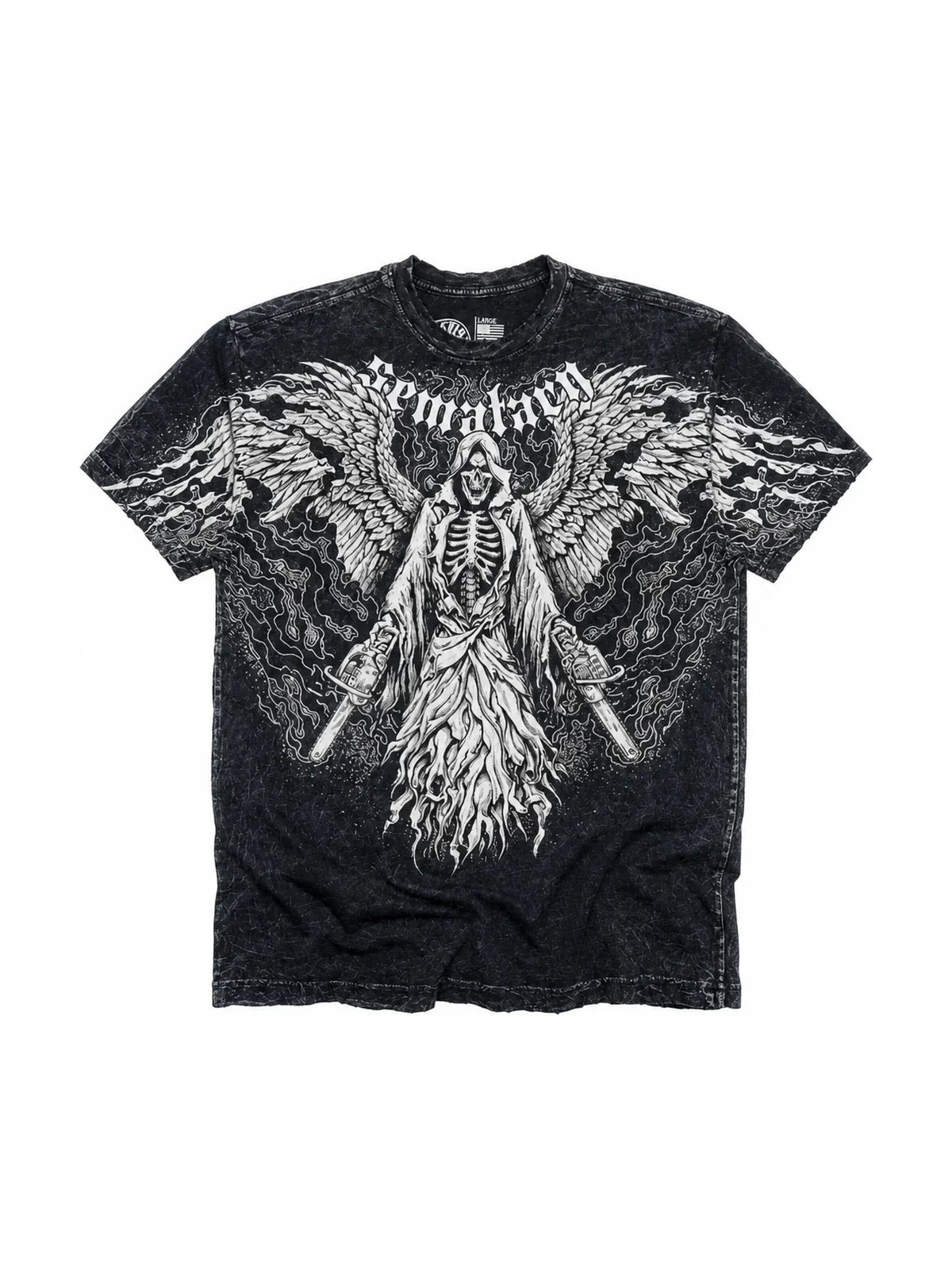 The Chainwing Reaper Graphic Tee full garment on white background