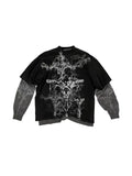 The Reliquary Cross Layered Graphic Tee in black on white background