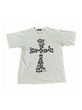 White relaxed short-sleeve tee with a black skull cross graphic