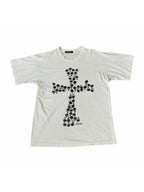 White relaxed short-sleeve tee with a black skull cross graphic