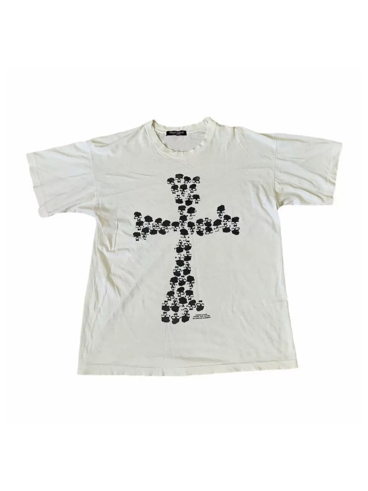 White relaxed short-sleeve tee with a black skull cross graphic