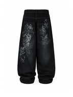 The Washed Script Wide-Leg Jeans black back white background