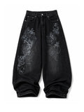 The Washed Script Wide-Leg Jeans black front white background