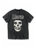 Natural flat-lay washed black skull graphic tee on white background