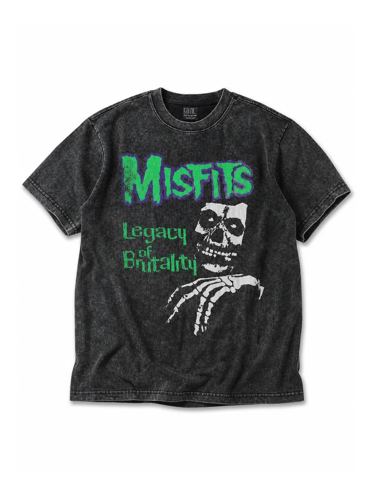 Natural flat-lay washed black skeleton graphic tee on white background
