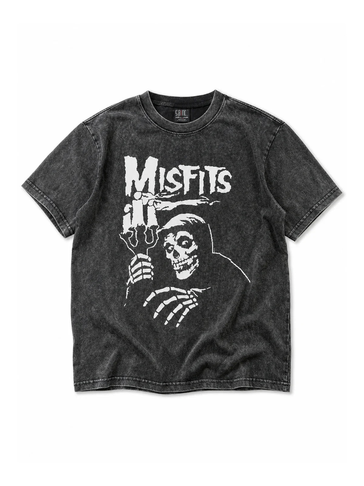 Natural flat-lay washed black candle skeleton graphic tee on white background