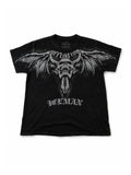 Black winged skull graphic short-sleeve T-shirt on white background