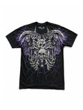 Black purple skull web graphic short-sleeve T-shirt on white background