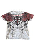 White red wing skull cross graphic short-sleeve T-shirt on white background