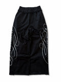 Black laced straight-leg drawstring pants on white background