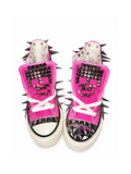 Pink studded high-top shoes flat sole front view