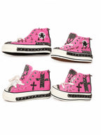 Pink studded high-top shoes flat and platform multiview