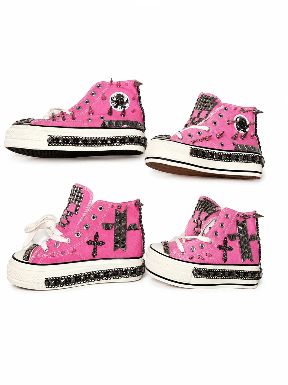 Pink studded high-top shoes flat and platform multiview