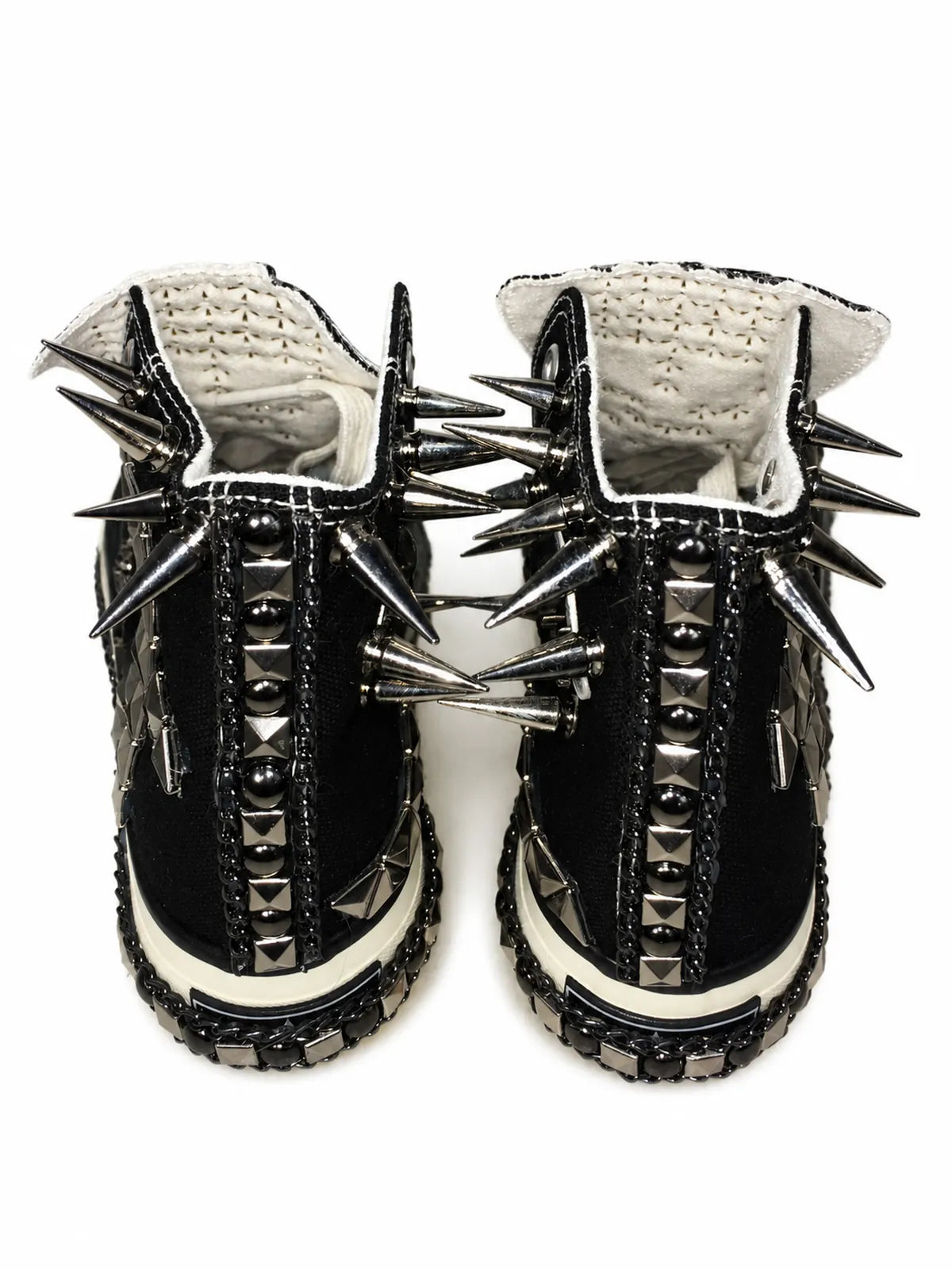 Black studded high-top sneakers back view