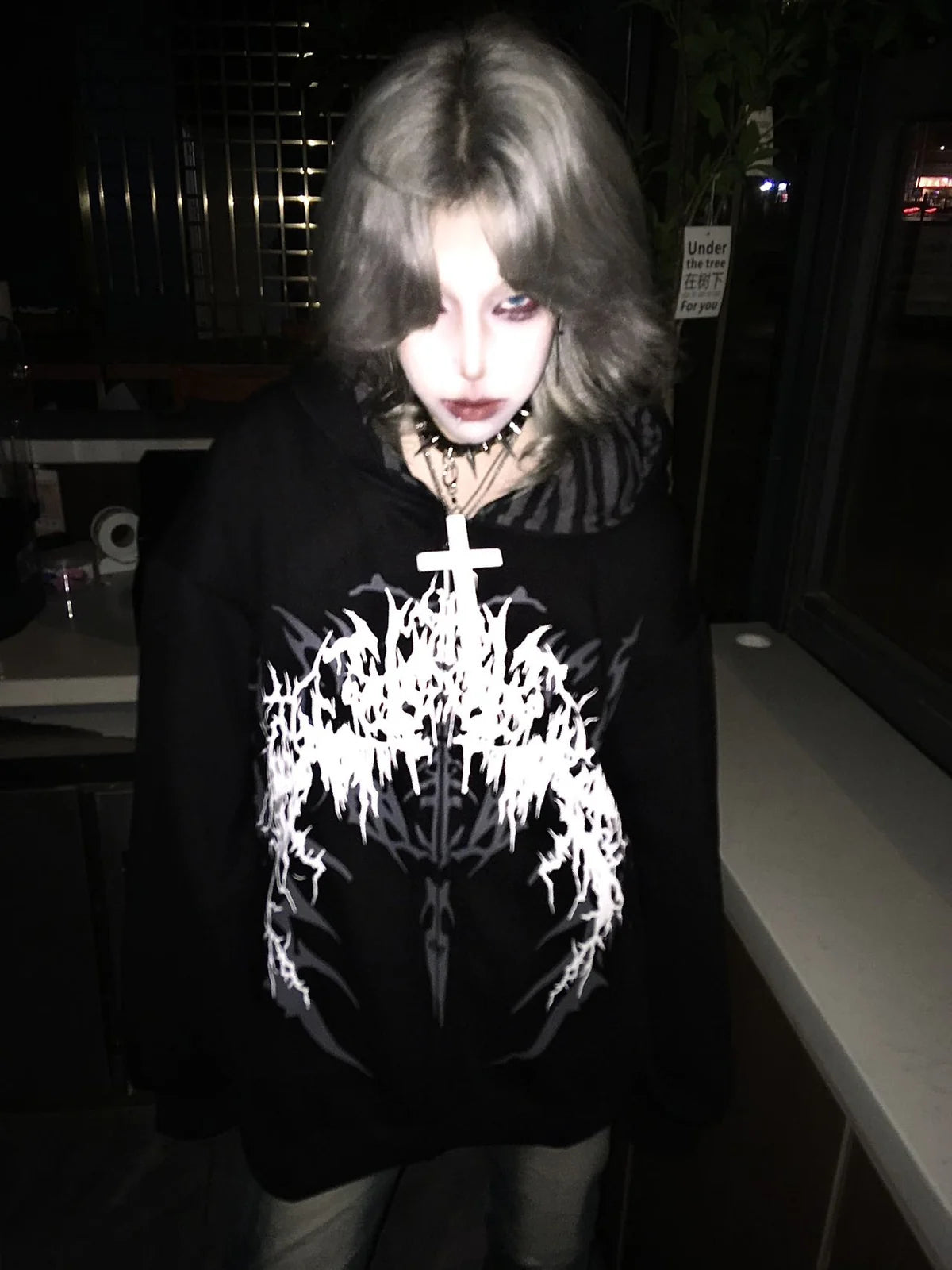 Black Boundary Sigil Zip Hoodie styled look 04