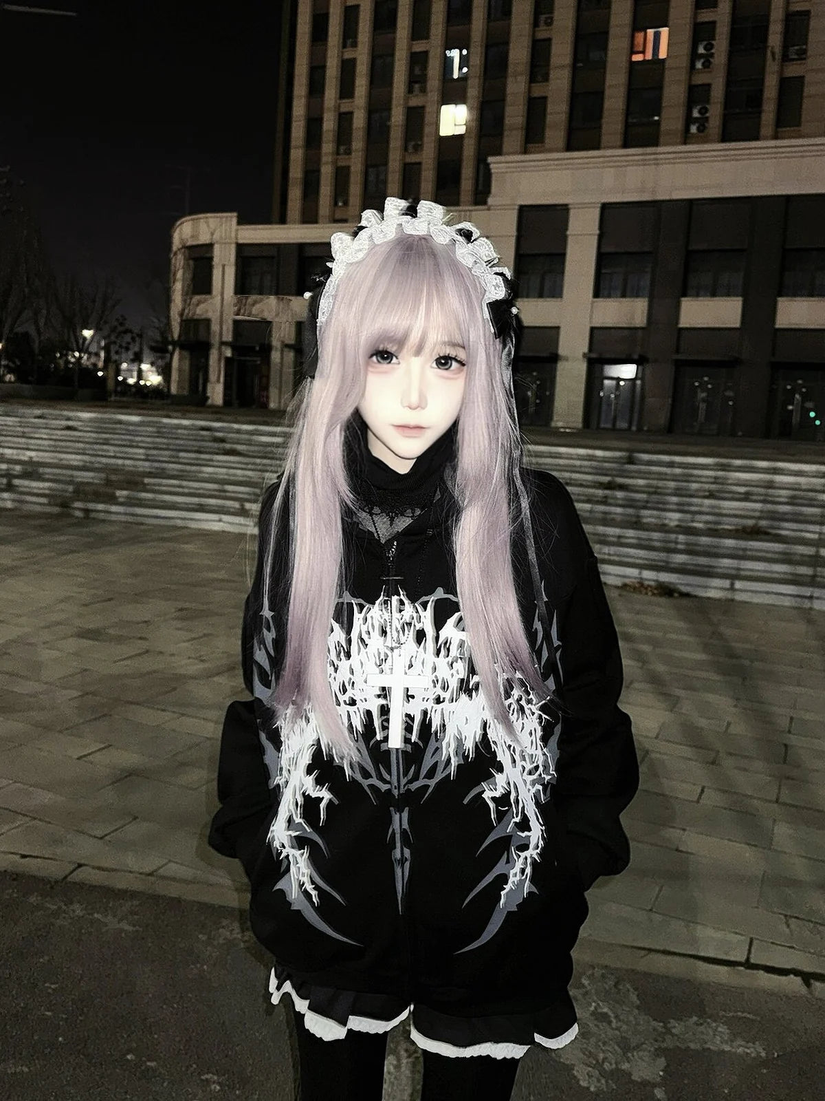 Black Boundary Sigil Zip Hoodie styled look 06