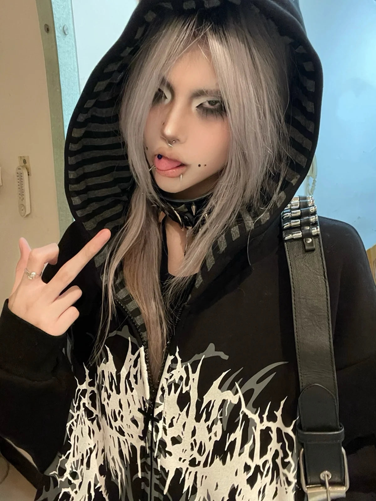 Black Boundary Sigil Zip Hoodie styled look 10