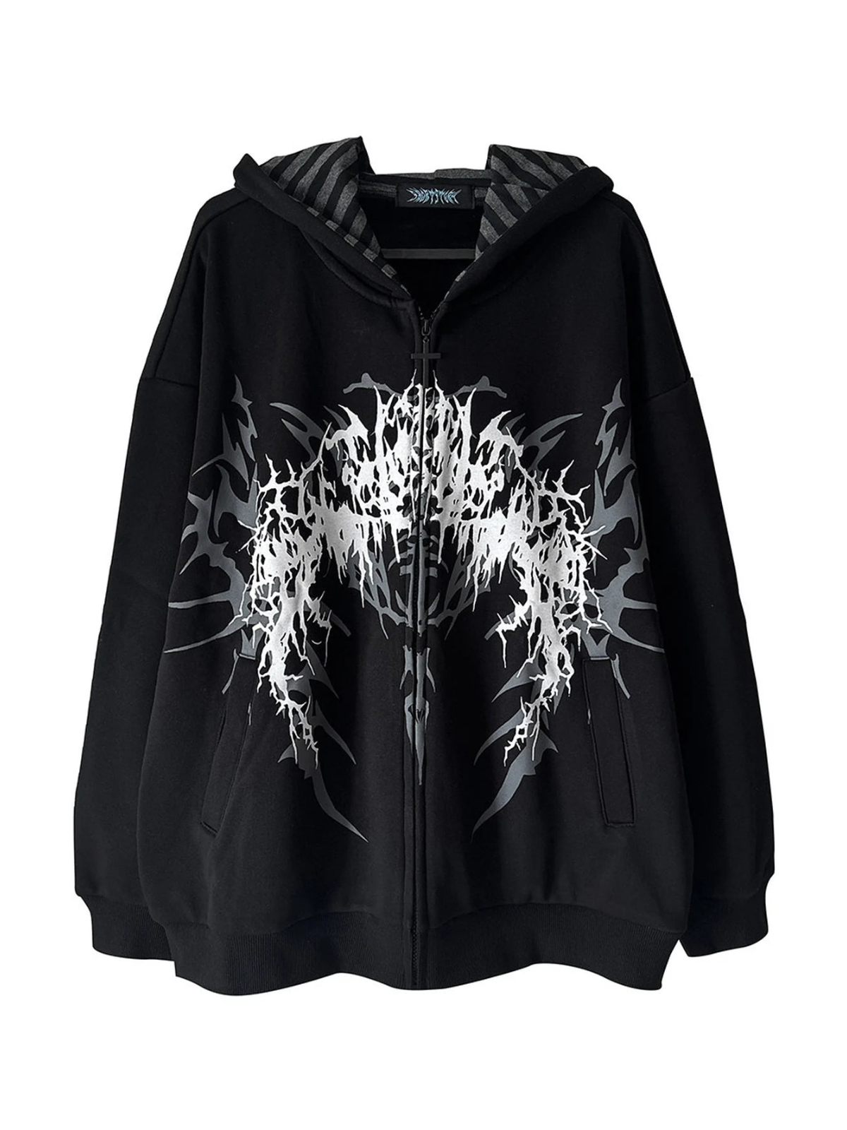 Black Boundary Sigil Spring Zip Hoodie front flatlay