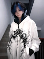 White Boundary Sigil Zip Hoodie styled look 01